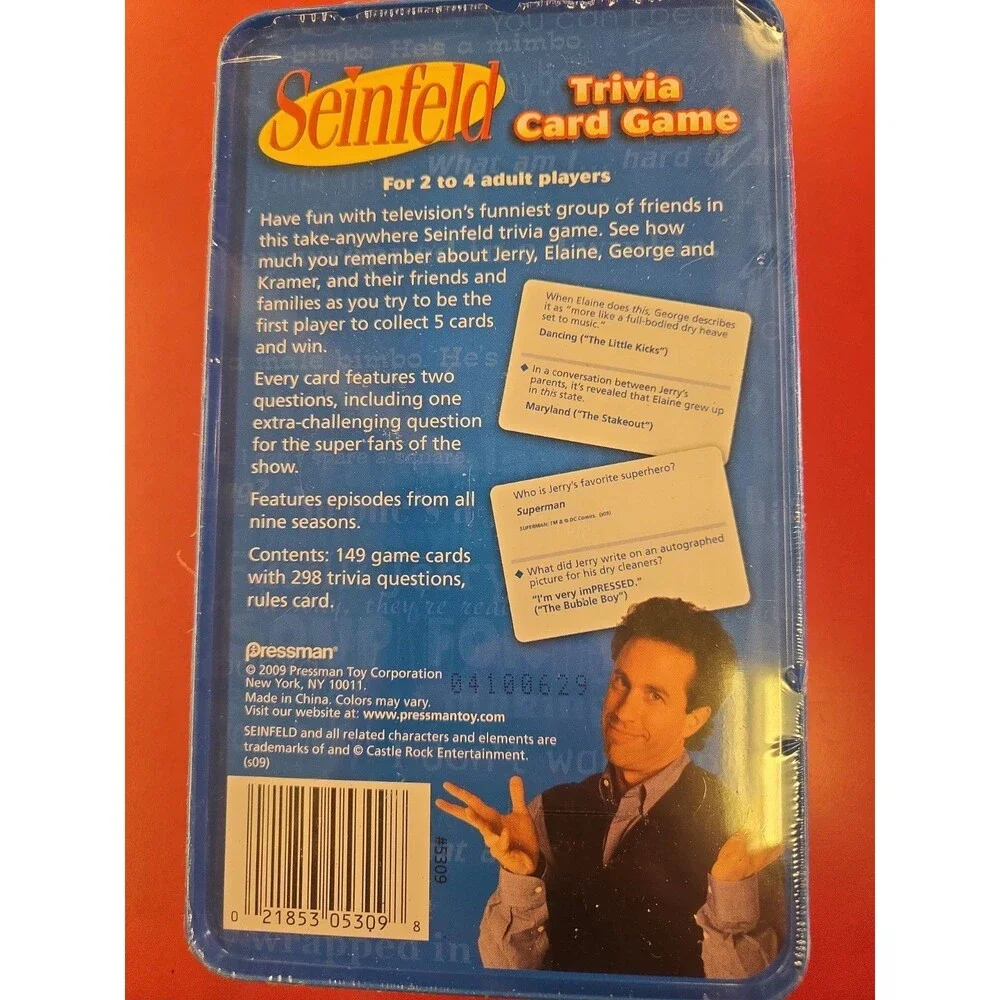 Seinfeld Trivia Card Game Metal Tin 2009 Pressman NEW  Seal Kramer George Jerry